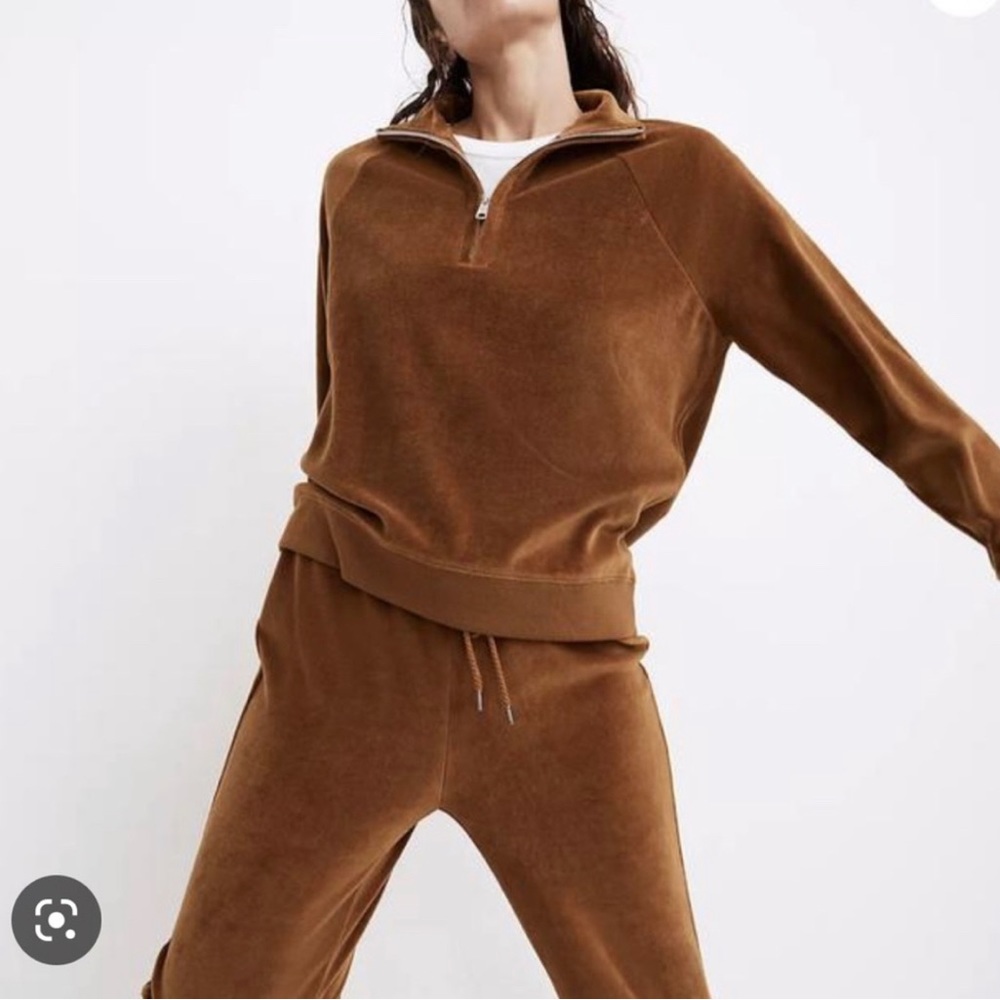 Madewell MWL Make Weekends Longer velour half zip sweater